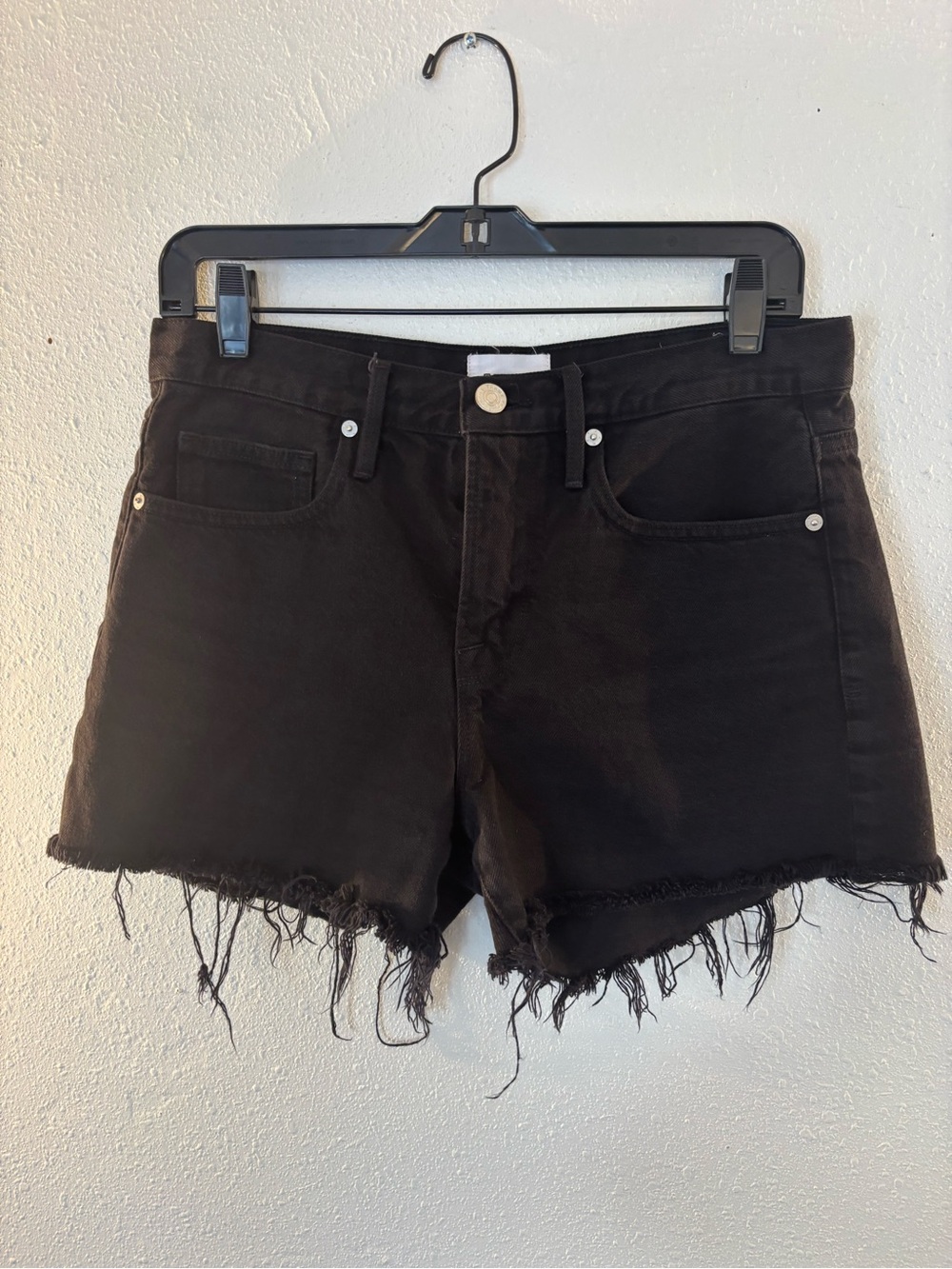 Frame Denim Black Distressed Frayed Hem Jean Shorts